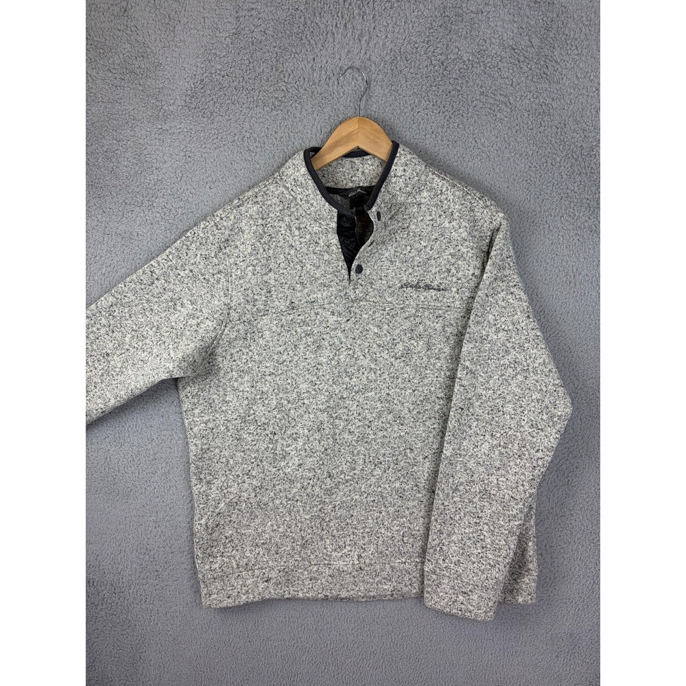 Eddie Bauer Pullover Mens Large Gray Fleece Henley Mock Neck Sweater Casual Mens